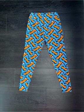 Burberry Blue & Orange Logo-Pattern Leggings